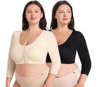 VELISDE Plus Size Women's Arm Shaper Tops Arm Lift Slimmer Compression Sleeves Support Garment Post Surgical Corrector, Black+beige, Large