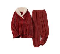 VELISDE Women Fluffy Pajamas Set Fleece Lounge Set Pullover Pants 2 Piece Loungewear Sleepwear Winter Warm Pj Loose Plush, Red, M