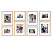 Velista 8 Piece Large Rectangle Gallery Wall Frame Set - Rustic Photo Frame Set with Mat 5x7/8x10 - Picture Frame Set for Wall Collage made of Composite Wood - Farmhouse Assorted Picture Frames(Oak)