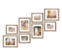 VELISTA 8 Piece Stair Picture Frame Set for Wall Collage-Stairwell Gallery Wall Frame Set-Rustic Stairway Décor for Walls -Wooden Ladder Picture Frames with Mat -Farmhouse Staircase Wall Décor(Walnut)