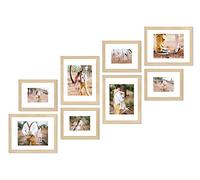 VELISTA 8 Piece Stair Picture Frame Set for Wall Collage -Stairwell Gallery Wall Frame Set -Rustic Stairway Décor for Walls -Wooden Ladder Picture Frames with Mat - Farmhouse Staircase Wall Décor(Oak)