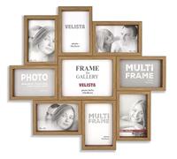 Velista 9 Opening Family Picture Frame Collage for Wall Décor - Farmhouse Rustic Multi Photo Frame Made of Engineered Wood with Plexiglass Front (Walnut)
