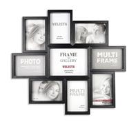 Velista 9 Opening Family Picture Frame Collage for Wall Décor - Premium Modern Multi Photo Frame Made of Engineered Wood with Plexiglass Front (Black)