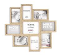 Velista 9 Opening Family Picture Frame Collage for Wall Décor - Rustic Farmhouse Multi Photo Frame Frame Made of Engineered Wood with Plexiglass Front (Oak)