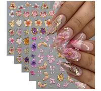 VELKEZ 5 Sheets Nail Stickers Floral | Decorative gold foil edge detailing, perfect for simple DIY manicure creation for home and salon use