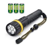 Vellcom™ 7 LED HiBright Large Heavy Duty LED Torch Flashlight - 3 * D Batteries Included - Super Bright Tough Rubber Torch, 3 Battery Powered Weatherproof Rubber with Wrist Strap - RT5150-7