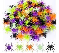 Vellibring 150 PCS Halloween Realistic Spiders Decoration, Small Colorful Plastic Fake Spider Toys Glow in The Dark Prank Props for Halloween Party Supplies Home Decor (5 Colors)
