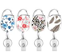 VELLICHOR 4 x Colourful Retractable ID Holders with Clip | Badge Reels Holder Unique Floral Design Lanyard Extending Cord Office Trainee Hospital Keycard or Keys can be Attached
