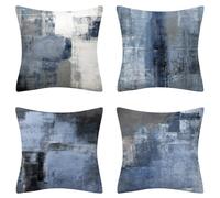 Vellichor Europe Set of 4 Blue and Grey Seat Cushion Covers - 45cm x 45cm - Patchy Denim Design - For Indoor or Outdoor Furniture - Sofas and Chairs - Modern Home Decor - Square Pillowcases