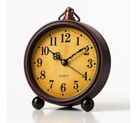 Vellichor Europe Vintage Silent Alarm Clock | Non Ticking Analogue Bedside Table Clock for Bedroom, Desk or Shelf | Battery Operated Retro Style with Loud Alarm, Easy to Read Dial and Classic Design