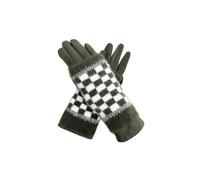 Vellin Women's 2 Piece -Plain Knit & Check Pattern Fingerless Overlay Gloves in Green Vellin Green One Size