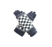 Vellin Women's 2 Piece -Plain Knit & Check Pattern Fingerless Overlay Gloves in Grey Vellin Grey One Size