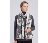 Vellin Women's Abstract Floral Print Woven Scarf with Fringed Trim in Grey