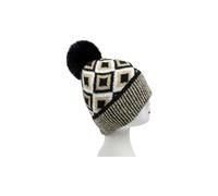 Vellin Women's Classic Knitted Diamond Pattern Pom-Pom Hat in Black