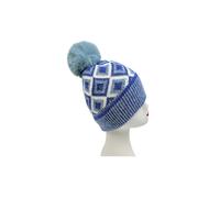 Vellin Women's Classic Knitted Diamond Pattern Pom-Pom Hat in Blue
