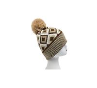 Vellin Women's Classic Knitted Diamond Pattern Pom-Pom Hat in Brown