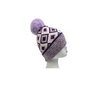 Vellin Women's Classic Knitted Diamond Pattern Pom-Pom Hat in Purple