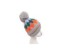Vellin Women's Colorful Diamond-Shaped Pom Pom Hat in Grey