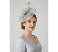 Vellin Women's Curled Sinamay Bow Fascinator with Feather Trim Diamonds in Silver Vellin Silver One Size