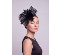 Vellin Women's Curly Sinamay Fascinator with Feather Flower in Black