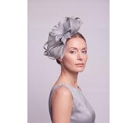 Vellin Women's Curly Sinamay Fascinator with Feather Flower in Light Grey
