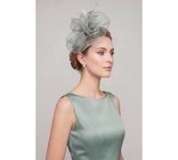 Vellin Women's Curly Sinamay Fascinator with Feather Flower in Light Grey Vellin Light Grey One Size