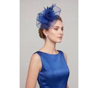 Vellin Women's Curly Sinamay Fascinator with Feather Flower in Navy