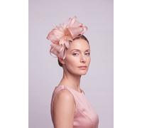 Vellin Women's Curly Sinamay Fascinator with Feather Flower in Pink