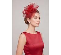 Vellin Women's Curly Sinamay Fascinator with Feather Flower in Red