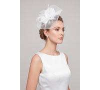 Vellin Women's Curly Sinamay Fascinator with Feather Flower in White