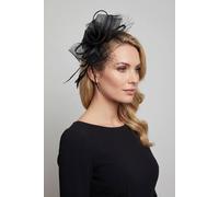 Vellin Women's Double Flower Gauze Feather Fascinator Headband in Black