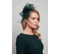Vellin Women's Double Flower Gauze Feather Fascinator Headband in Dark Green