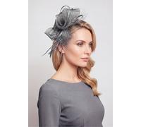 Vellin Women's Double Flower Gauze Feather Fascinator Headband in Grey