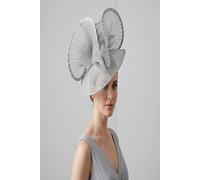 Vellin Women's Dramatic Fan Mesh Disc Fascinator with Feather Centre in Grey Vellin Grey One Size