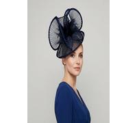 Vellin Women's Dramatic Fan Mesh Disc Fascinator with Feather Centre in Navy Vellin Navy One Size
