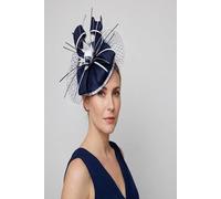Vellin Women's Elegant Feather & Sinamay Fascinator in Navy