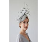 Vellin Women's Elegant Loop Mesh Fascinator with Feather Detail in Light Grey Vellin Light Grey One Size