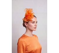 Vellin Women's Elegant Organza Floral Fascinator with Feather Detail in Orange