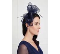 Vellin Women's Embellished Diamond Mesh Bow Fascinator in Navy Vellin Navy One Size
