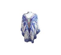 Vellin Women's Embellished Feather Print Kaftan Beach Dress in Blue Vellin Blue One Size