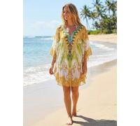 Vellin Women's Embellished Feather Print Kaftan Beach Dress in Yellow