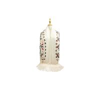 Vellin Women's Embroidered Floral Pattern Scarf - Soft Touch, Elegant Fringed Ends in Beige