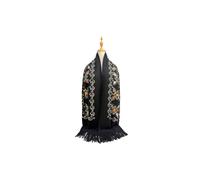Vellin Women's Embroidered Floral Pattern Scarf - Soft Touch, Elegant Fringed Ends in Black