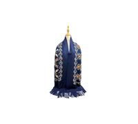 Vellin Women's Embroidered Floral Pattern Scarf - Soft Touch, Elegant Fringed Ends in Navy