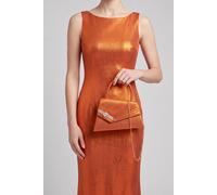 Vellin Women's Evening Bag Ruched Asymmetric Clutch with Detachable Chain in Orange