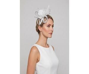 Vellin Women's Feather & Mesh Flower Fascinator with clip & hair band in White
