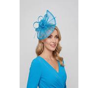 Vellin Women's Gauze Teardrop Bass Fascinator with Flower & Curled Feathers in Light Blue