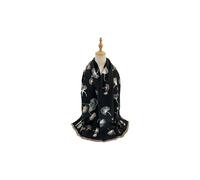 Vellin Women's Ginkgo Leaf Pattern Reversible Scarf - Soft Touch, Fringed Design in Black
