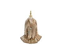 Vellin Women's Ginkgo Leaf Pattern Reversible Scarf - Soft Touch, Fringed Design in Khaki