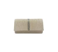 Vellin Women's Glitter Pleated Clutch Bag with Crystal Trim & Chain Strap in Gold